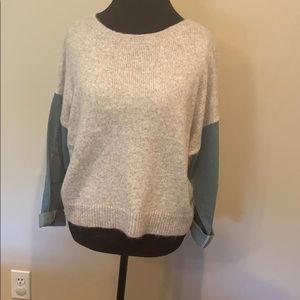 Knitted Sweater with Denim Accent Sleeves